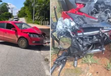 Jovem pilotando moto com placas de Governador Celso Ramos fica ferido em acidente